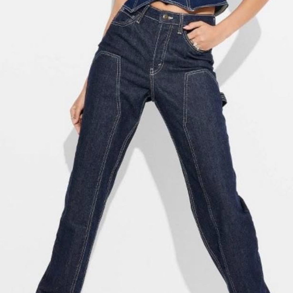 Wild Fable Women's Dark Wash High Rise Easy Rigid Straight Jeans Sz 8 Button Fly
